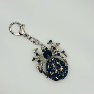 Crystal Spider Bag Charm | Blue Rhinestone Statement Keychain | Goth Glam Y2K